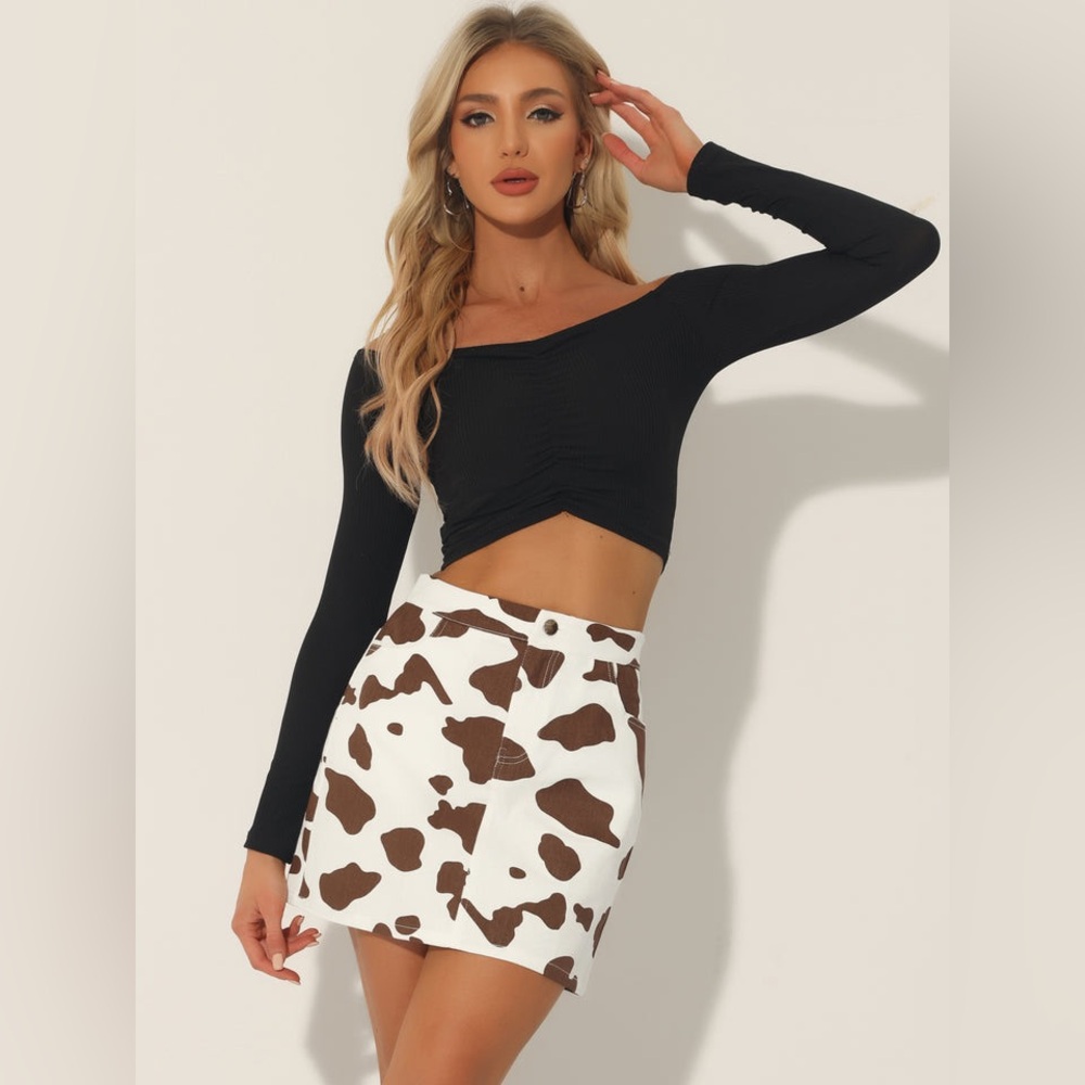 Women's Cow Print Casual Elastic Back High Waist Mini Short L